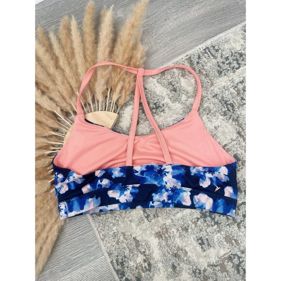 B1G2 FREE 🍁 Blue Floral Strappy Racerback Sports Bra Small Activewear Workout - Picture 4 of 4